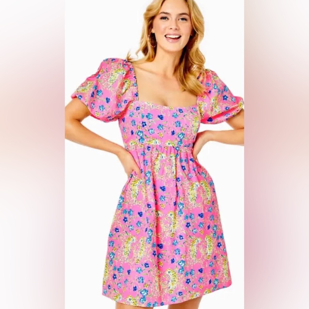 Lilly Pulitzer Pink Tiger Puff Sleeve Kay Babydoll dress
